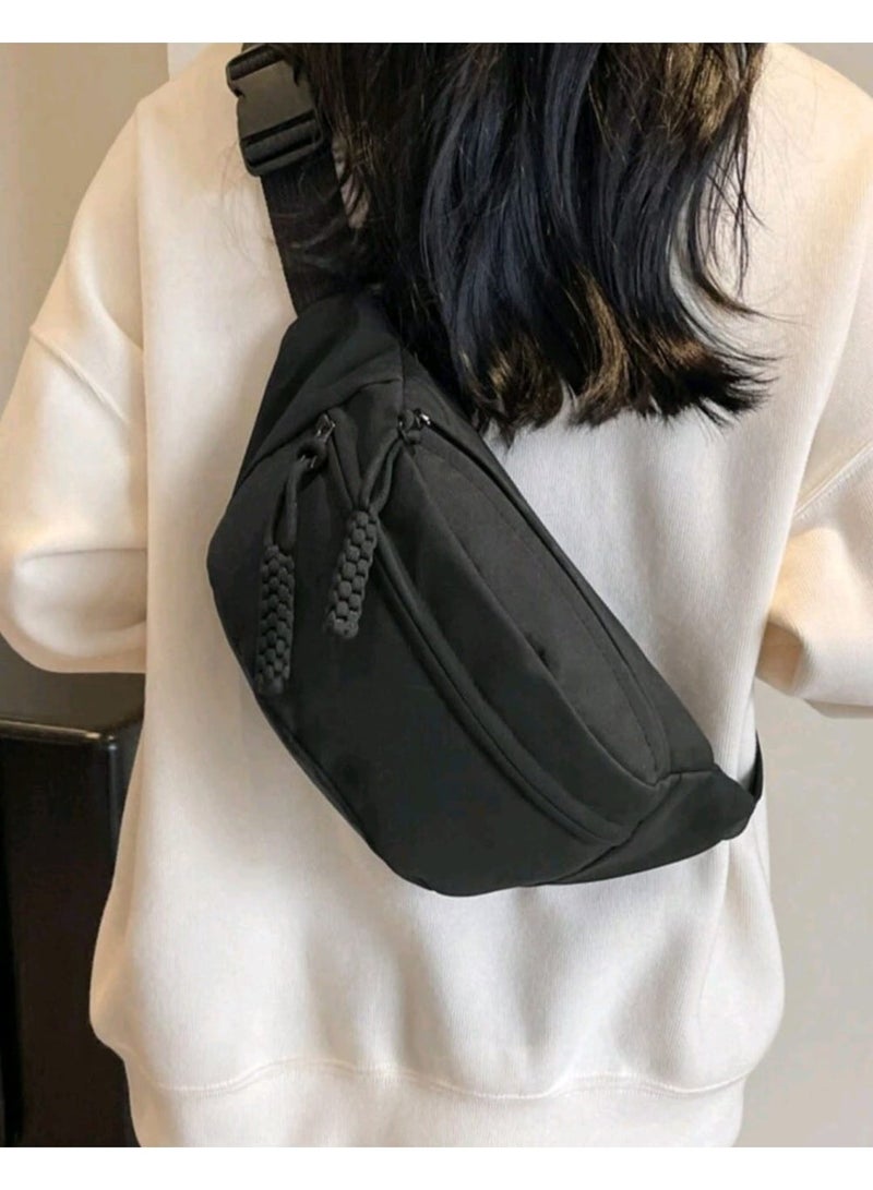 Shein Women's Solid Color Nylon Casual Fanny Pack With Multiple Pockets And Compartments For Outdoor Sports, Crossbody Chest Bag - Image 1